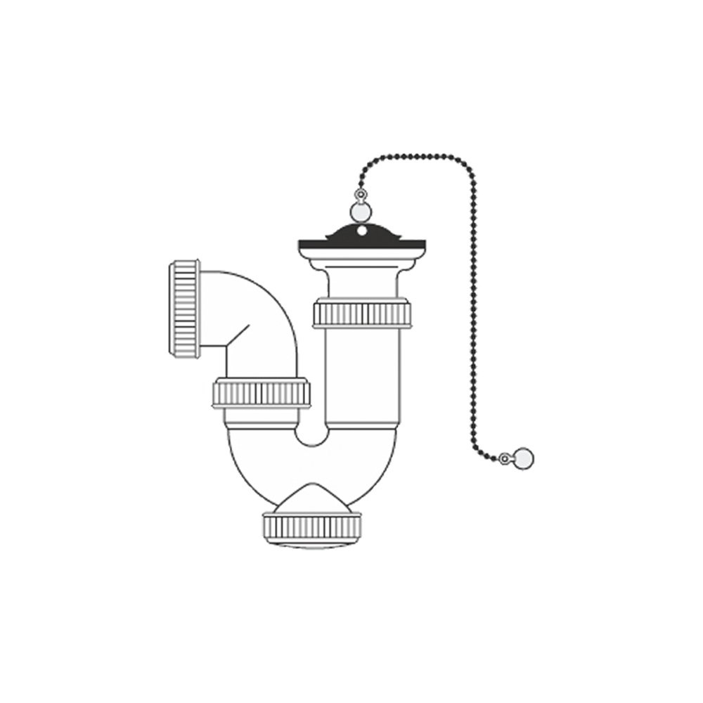 SIFÃO CURVO EXTENSIVEL 11/2 COM CORRENTE E TAMPA DE BORRACHA PLASTICO PVC