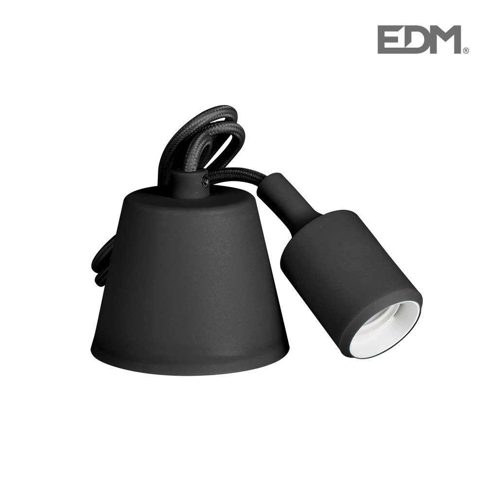 Suporte de Lampada E27 em Suspensão Silicone Preto (1 metro)