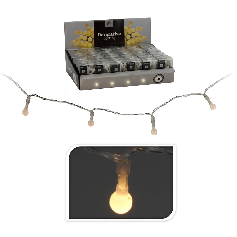 GRINALDA BRANCO QUENTE 10 LEDS ESFERICOS A PILHAS IP20 1,30MTS