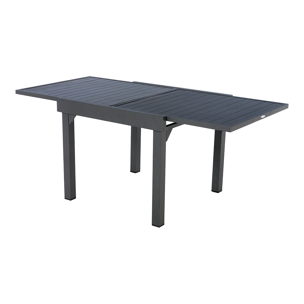 MESA EXTENSIVEL PARA EXTERIOR ALUMINIO 8 ASSENTOS COR GRAFITO MOD. LIGNE PIAZZA. MEDIDAS: 90X90X75CM (TOTALMENTE ABERTA 180X90X75CM). PESO 19,5KG