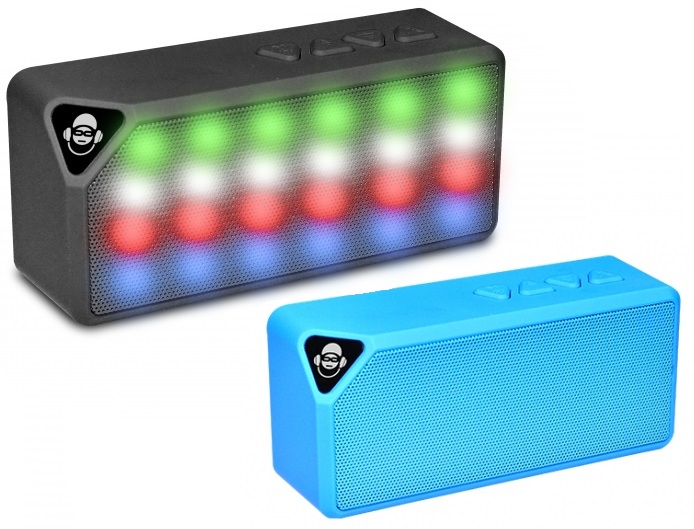 Coluna Mini Portátil LEDs RGB c/ Leitor USB, MiniSD, MP3, Bluetooth (Azul) - 