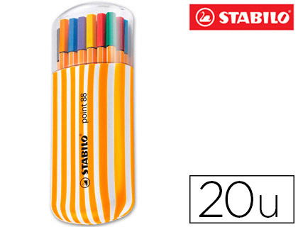 Marcador 0,4mm Fineliner  Point 88 Zebrui Estojo 20 Cores Sortidas
