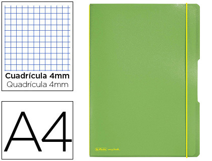 Caderno  Note Book Flex A4 Polipr. 2X40F Quadricula 4 mm + Pautado Verde Claro c/ Elasticos