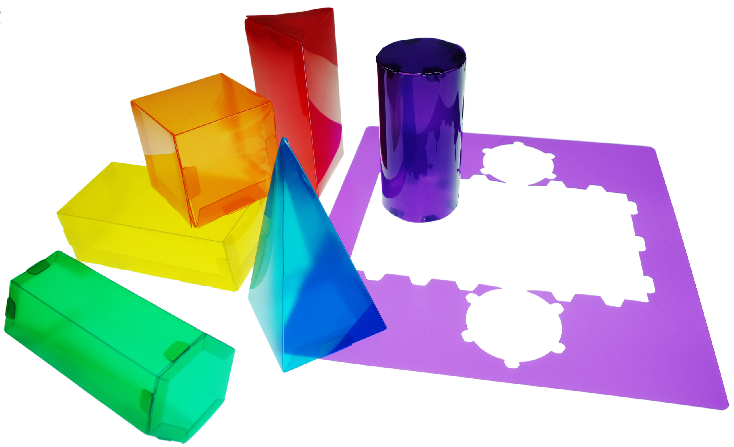 Jogo Modelos 3D  Plastico Flexivel Formas Geometricas Cores Translucidos 35X35 cm