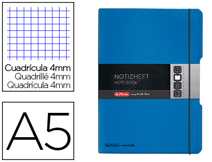 Caderno  Note Book Flex A5 Polipr. 40F Quadricula 4 mm Azul Fecha c/ Elasticos