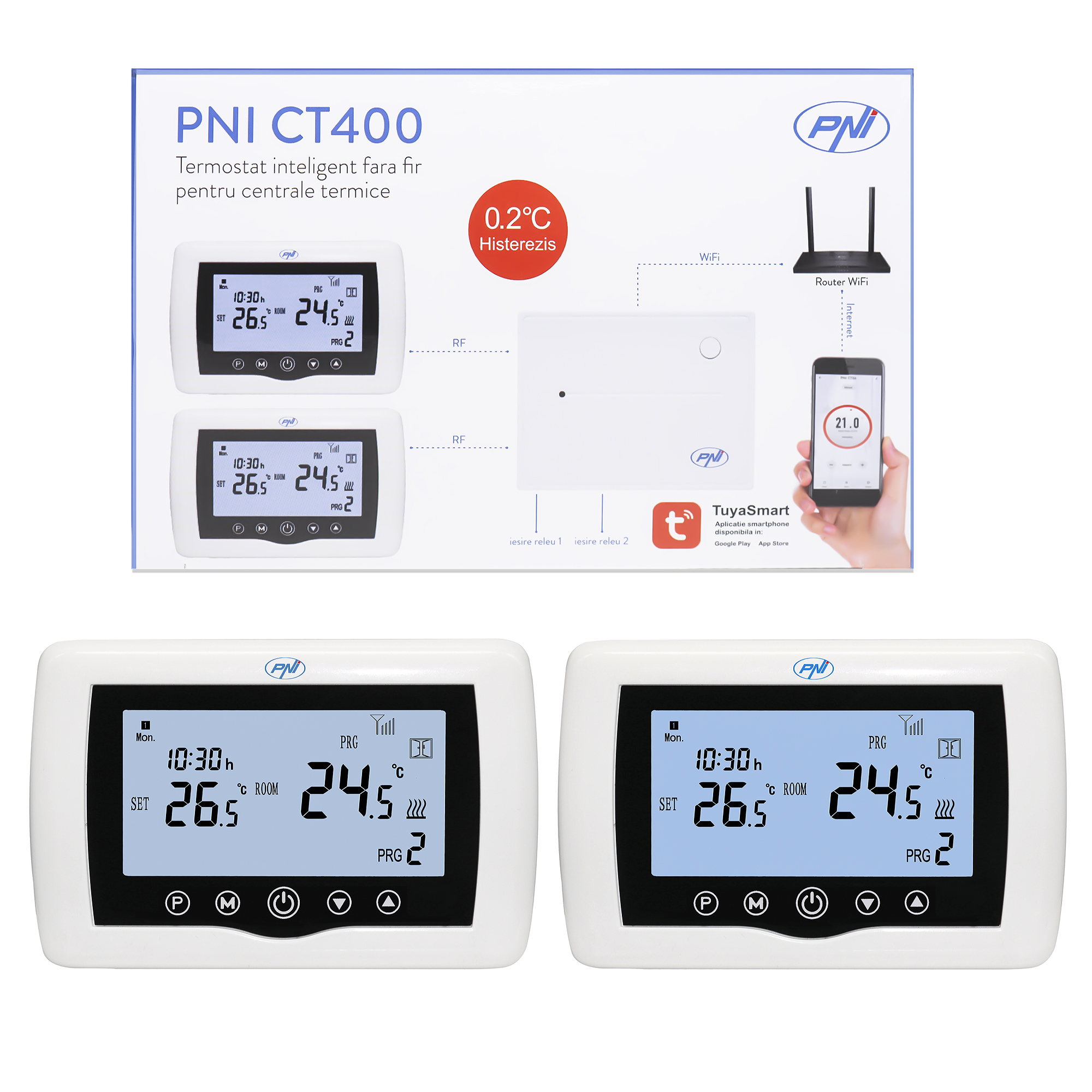 CT400 NIP termostato inteligente sem fios, Wi-Fi, Internet Control 2 zonas para as estações termais, bombas, válvulas, APP TuyaSmart, histerese 0,2 ° C