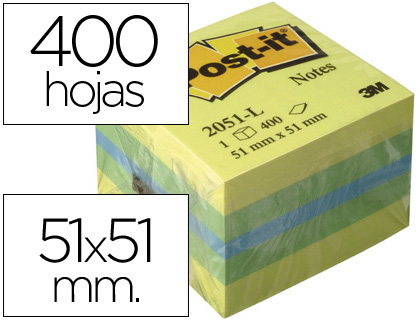 Mini Cubo Notas Aderentes 51 x 51 mm, Limão, 400 folhas
